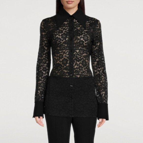 Proenza Schouler Womens Blouse Size 6 Black Stretch-Lace Shirt Designer Collar - Picture 1 of 10
